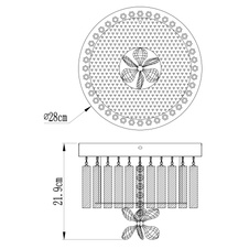 Stropní svítidlo, chrom, skleněné tyčinky, K9 křišťály, velký květ uprostřed, Ø28cm, V:22cm, včetně 1xLED 12W 230V, 800lm, 4000K.