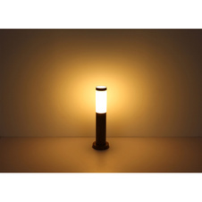 Venkovní svítidlo, ocel ve vzhledu dřeva, plast opál, IP44, senzor 90°, dosah 2-8m, Ø13cm, V:45cm, bez žárovky 1xE27, max. 15W 230V