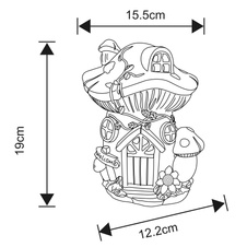 Barevné plastové solární svítidlo, hřib - domek, vypínač, dobíjecí baterie součástí balení AA 200mAh 1,2V, IP44, DxŠxV:155x122x190mm, vč.LED 0,06W 3V, 3000K