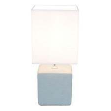 Stolní lampa, keramika šedá, textil bílý, kabel 1,2m, vypínač, DxŠxV: 13x11x29cm, bez zdroje 1xE14, max. 40W 230V.
