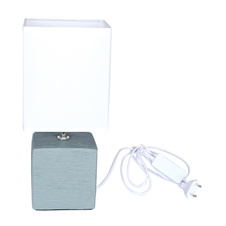 Stolní lampa, keramika šedá, textil bílý, kabel 1,2m, vypínač, DxŠxV: 13x11x29cm, bez zdroje 1xE14, max. 40W 230V.