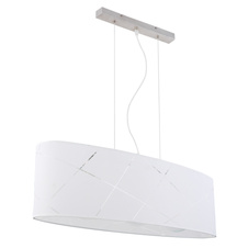 Závěsné svítidlo, nikl, textil bílý, průhledný akryl, transparentní kabel, DxŠxV: 770x230x1400, bez žárovek 3xE27, max. 40W 230V