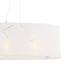 Závěsné svítidlo, nikl, textil bílý, průhledný akryl, transparentní kabel, DxŠxV: 770x230x1400, bez žárovek 3xE27, max. 40W 230V