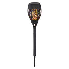 Solární svítidlo, plast černý, plast černý satinovaný, pochodeň s hrotem na zapíchnutí do země, efekt hořícího ohně, IP44, vypínač, včetně baterie 1xAAA 300mAh 1,2V, Ø95mm, V:495mm, včetně 12xLED 0,1W 3V, 1400K