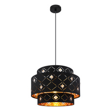 Závěsné svítidlo, kov černý, textil černý, akrylové křišťály průhledné, stínítko uvnitř zlaté, Ø40cm, V:140cm, bez žárovky 1xE27, max. 60W 230V