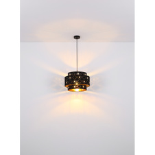 Závěsné svítidlo, kov černý, textil černý, akrylové křišťály průhledné, stínítko uvnitř zlaté, Ø40cm, V:140cm, bez žárovky 1xE27, max. 60W 230V