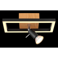 Nástěnné svítidlo, kov černý, kov vzhled dřeva, plast opál, ŠxV: 26x12cm, H:12cm, včetně LED 8W 230V, 800lm zdroj, 500lm výstup, 3000K, bez žárovky 1x GU10 LED 12W 230V