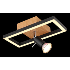 Nástěnné svítidlo, kov černý, kov vzhled dřeva, plast opál, ŠxV: 26x12cm, H:12cm, včetně LED 8W 230V, 800lm zdroj, 500lm výstup, 3000K, bez žárovky 1x GU10 LED 12W 230V