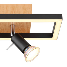 Nástěnné svítidlo, kov černý, kov vzhled dřeva, plast opál, ŠxV: 26x12cm, H:12cm, včetně LED 8W 230V, 800lm zdroj, 500lm výstup, 3000K, bez žárovky 1x GU10 LED 12W 230V