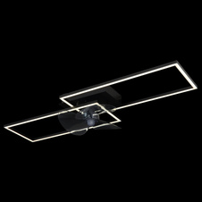 Stropní ventilátor, kov/hliník černý matný, plast bílý/kouřový, stmívatelný, několik úrovní přes nástěnný spínač, paměť,dál. ovládání, 15 m², 2 směry otáčení, DxŠxV:900x300x150 mm, LED 38W 230V, zdroj 440-4400lm, výstup 180-1800lm, CCT3000-6500K