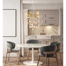 Závěsné svítidlo, kov zlatý mat, skleněné křišťály jantarové, čiré, PVC kabel, výškově nastavitelné, ø: 400 mm, V: 1200 mm, bez žárovek 4xE14, max. 40W 230V