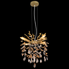 Závěsné svítidlo, kov zlatý mat, skleněné křišťály jantarové, čiré, PVC kabel, výškově nastavitelné, ø: 400 mm, V: 1200 mm, bez žárovek 4xE14, max. 40W 230V