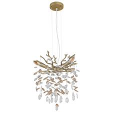 Závěsné svítidlo, kov zlatý mat, skleněné křišťály jantarové, čiré, PVC kabel, výškově nastavitelné, ø: 400 mm, V: 1200 mm, bez žárovek 4xE14, max. 40W 230V
