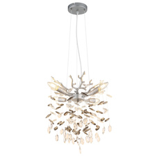 Závěsné svítidlo, kov stříbrný mat, skleněné křišťály kouřové, čiré, výškově nastavitelné, ø: 400 mm, V: 1200 mm, bez žárovek 4xE14, max. 40W 230V