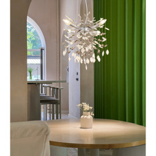 Závěsné svítidlo, kov stříbrný mat, skleněné křišťály kouřové, čiré, výškově nastavitelné, ø: 400 mm, V: 1200 mm, bez žárovek 4xE14, max. 40W 230V