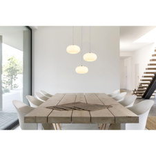 Závěsné svítidlo, kov nikl matný, sklo bílé, průhledný kabel, ø: 490 mm, H: 1500 mm, výškově nastavitelné od 80 do 150 cm, včetně LED 18W 230V, zdroj 1890lm, výstup 1500lm, 3000K