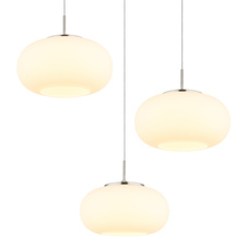 Závěsné svítidlo, kov nikl matný, sklo bílé, průhledný kabel, ø: 490 mm, H: 1500 mm, výškově nastavitelné od 80 do 150 cm, včetně LED 18W 230V, zdroj 1890lm, výstup 1500lm, 3000K