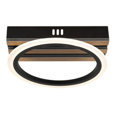 Stropní svítidlo, kov černý mat, MDF imitace tmavého dřeva, bílý plast, několik úrovní nástěnným spínačem, nastavení barev, paměťová funkce, DxŠxV: 250x250x85mm, včetně LED 10W 230V, zdroj 1100lm, výkon 580lm, CCT 3000/4200/6000K