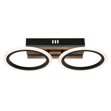 Stropní svítidlo, kov černý mat, MDF imitace tmavého dřeva, bílý plast, několik úrovní nástěnným spínačem, nastavení barev, paměťová funkce, DxŠxV: 445x210x85mm, včetně LED 15W 230V, zdroj 1850lm, výkon 880lm, CCT 3000/4200/6000K