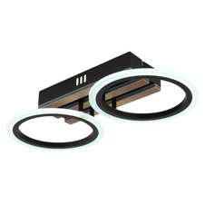 Stropní svítidlo, kov černý mat, MDF imitace tmavého dřeva, bílý plast, několik úrovní nástěnným spínačem, nastavení barev, paměťová funkce, DxŠxV: 445x210x85mm, včetně LED 15W 230V, zdroj 1850lm, výkon 880lm, CCT 3000/4200/6000K