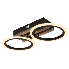 Stropní svítidlo, kov černý mat, MDF imitace tmavého dřeva, bílý plast, několik úrovní nástěnným spínačem, nastavení barev, paměťová funkce, DxŠxV: 445x210x85mm, včetně LED 15W 230V, zdroj 1850lm, výkon 880lm, CCT 3000/4200/6000K