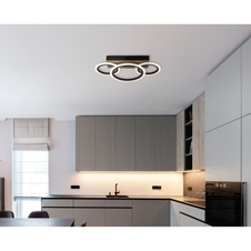 Stropní svítidlo, kov černý mat, MDF imitace tmavého dřeva, bílý plast, několik úrovní nástěnným spínačem, nastavení barev, paměťová funkce, DxŠxVxH: 460x250x115mm, včetně LED 21W 230V, zdroj 2730lm, výkon 1210lm, CCT 3000/4200/6500K