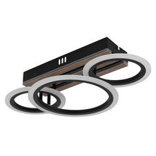 Stropní svítidlo, kov černý mat, MDF imitace tmavého dřeva, bílý plast, několik úrovní nástěnným spínačem, nastavení barev, paměťová funkce, DxŠxVxH: 460x250x115mm, včetně LED 21W 230V, zdroj 2730lm, výkon 1210lm, CCT 3000/4200/6500K