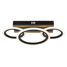 Stropní svítidlo, kov černý mat, MDF imitace tmavého dřeva, bílý plast, několik úrovní nástěnným spínačem, nastavení barev, paměťová funkce, DxŠxVxH: 460x250x115mm, včetně LED 21W 230V, zdroj 2730lm, výkon 1210lm, CCT 3000/4200/6500K