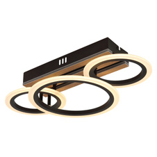 Stropní svítidlo, kov černý mat, MDF imitace tmavého dřeva, bílý plast, několik úrovní nástěnným spínačem, nastavení barev, paměťová funkce, DxŠxVxH: 460x250x115mm, včetně LED 21W 230V, zdroj 2730lm, výkon 1210lm, CCT 3000/4200/6500K