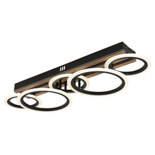 Stropní svítidlo, kov černý mat, MDF imitace tmavého dřeva, bílý plast, několik úrovní nástěnným vypínačem, nastavení barev, paměťová funkce, DxŠxVxH: 745x250x115mm, včetně LED 34W 230V, zdroj 4500lm, výkon 1750lm, CCT 3000/4200/6500K