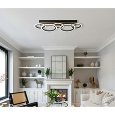 Stropní svítidlo, kov černý mat, MDF imitace tmavého dřeva, bílý plast, několik úrovní nástěnným vypínačem, nastavení barev, paměťová funkce, DxŠxVxH: 745x250x115mm, včetně LED 34W 230V, zdroj 4500lm, výkon 1750lm, CCT 3000/4200/6500K