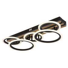 Stropní svítidlo, kov černý mat, MDF imitace tmavého dřeva, bílý plast, několik úrovní nástěnným vypínačem, nastavení barev, paměťová funkce, DxŠxVxH: 745x250x115mm, včetně LED 34W 230V, zdroj 4500lm, výkon 1750lm, CCT 3000/4200/6500K