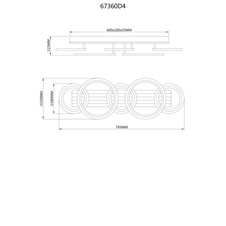 Stropní svítidlo, kov černý mat, MDF imitace tmavého dřeva, bílý plast, několik úrovní nástěnným vypínačem, nastavení barev, paměťová funkce, DxŠxVxH: 745x250x115mm, včetně LED 34W 230V, zdroj 4500lm, výkon 1750lm, CCT 3000/4200/6500K