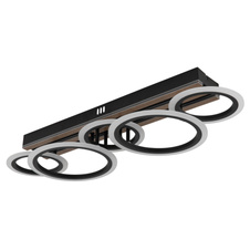 Stropní svítidlo, kov černý mat, MDF imitace tmavého dřeva, bílý plast, několik úrovní nástěnným vypínačem, nastavení barev, paměťová funkce, DxŠxVxH: 745x250x115mm, včetně LED 34W 230V, zdroj 4500lm, výkon 1750lm, CCT 3000/4200/6500K