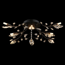 Stropní svítidlo, matný černý kov, čiré akrylové krystaly, čirý akrylový dekor, ø: 760 mm, V: 250 mm, bez žárovek 8xG9 LED max. 5W 230V