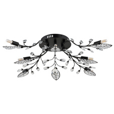Stropní svítidlo, matný černý kov, čiré akrylové krystaly, čirý akrylový dekor, ø: 760 mm, V: 250 mm, bez žárovek 8xG9 LED max. 5W 230V