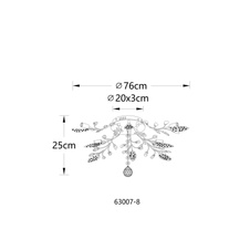 Stropní svítidlo, matný černý kov, čiré akrylové krystaly, čirý akrylový dekor, ø: 760 mm, V: 250 mm, bez žárovek 8xG9 LED max. 5W 230V