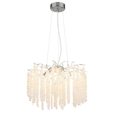 Závěsné svítidlo, kov chrom, hliník chrom, čiré plastové křišťály, transparentní PVC kabel, výškově nastavitelné, ø: 500 mm, V: 1200 mm, bez žárovek 6xG9 max. 8W 230V