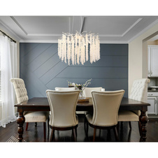 Závěsné svítidlo, kov chrom, hliník chrom, čiré plastové křišťály, transparentní PVC kabel, výškově nastavitelné, ø: 500 mm, V: 1200 mm, bez žárovek 6xG9 max. 8W 230V