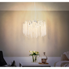 Závěsné svítidlo, kov chrom, hliník chrom, čiré plastové křišťály, transparentní PVC kabel, výškově nastavitelné, ø: 500 mm, V: 1200 mm, bez žárovek 6xG9 max. 8W 230V