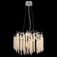 Závěsné svítidlo, kov chrom, hliník chrom, čiré plastové křišťály, transparentní PVC kabel, výškově nastavitelné, ø: 500 mm, V: 1200 mm, bez žárovek 6xG9 max. 8W 230V