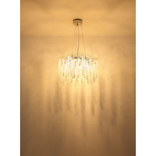 Závěsné svítidlo, kov chrom, hliník chrom, čiré plastové křišťály, transparentní PVC kabel, výškově nastavitelné, ø: 500 mm, V: 1200 mm, bez žárovek 6xG9 max. 8W 230V