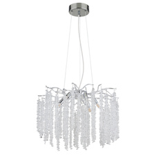 Závěsné svítidlo, kov chrom, hliník chrom, čiré plastové křišťály, transparentní PVC kabel, výškově nastavitelné, ø: 500 mm, V: 1200 mm, bez žárovek 6xG9 max. 8W 230V