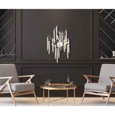 Nástěnné svítidlo, kov chrom, hliník chrom, čiré plastové křišťály, šxv: 320x600mm, v: 180mm, bez žárovek 3xG9 max. 8W 230V