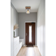 Stropní svítidlo, MDF, vzhled tmavého dřeva, kouřové barevné sklo, čirý gradient, DxŠxV: 160x160x180mm, bez žárovky 1x E27, Max. 40W 230V