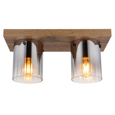 Stropní svítidlo, MDF, vzhled tmavého dřeva, kouřové barevné sklo, čirý gradient, DxŠxV: 410x160x180mm, bez žárovek 2x E27,max. 40W 230V