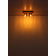 Stropní svítidlo, MDF, vzhled tmavého dřeva, kouřové barevné sklo, čirý gradient, DxŠxV: 410x160x180mm, bez žárovek 2x E27,max. 40W 230V