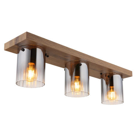 Stropní svítidlo, MDF, vzhled tmavého dřeva, kouřové barevné sklo, čirý gradient, DxŠxV: 710x160x180mm, bez žárovek 3x E27, Max. 40W 230V