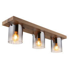 Stropní svítidlo, MDF, vzhled tmavého dřeva, kouřové barevné sklo, čirý gradient, DxŠxV: 710x160x180mm, bez žárovek 3x E27, Max. 40W 230V