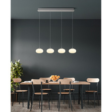 Závěsné svítidlo, kov nikl matný, sklo bílé, průhledný kabel, DxŠxV: 1100x200x1500mm, výškově nastavitelné od 80 do 150 cm, včetně LED 24W 230V, zdroj 2520lm, výstup 2000lm, 3000